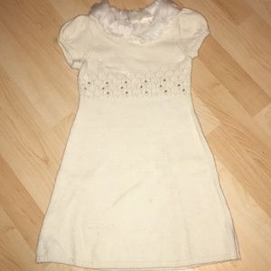 Gymboree White Sweater Dress with Faux Fur Collar